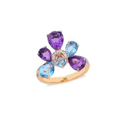 Amethyst and blue topaz ring