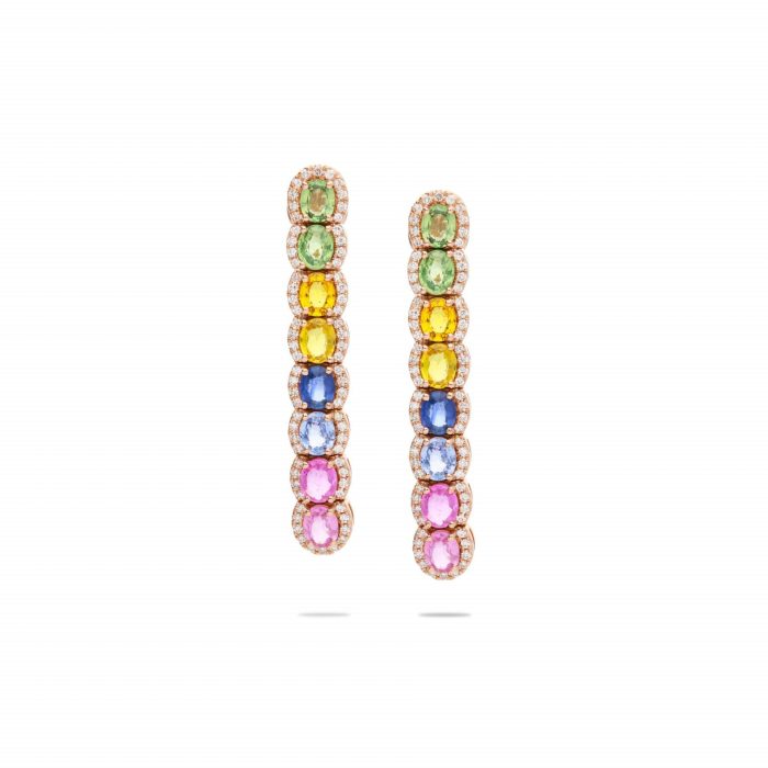 Multi-coloured sapphire long earrings