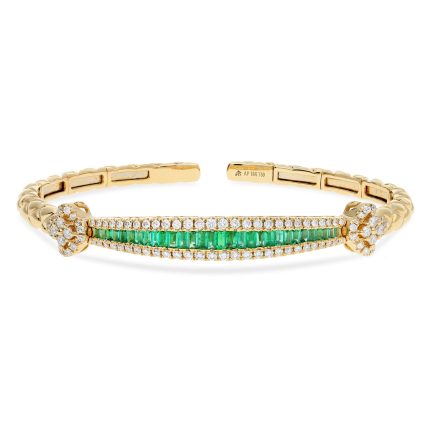 Baguette emerald and diamond bangle