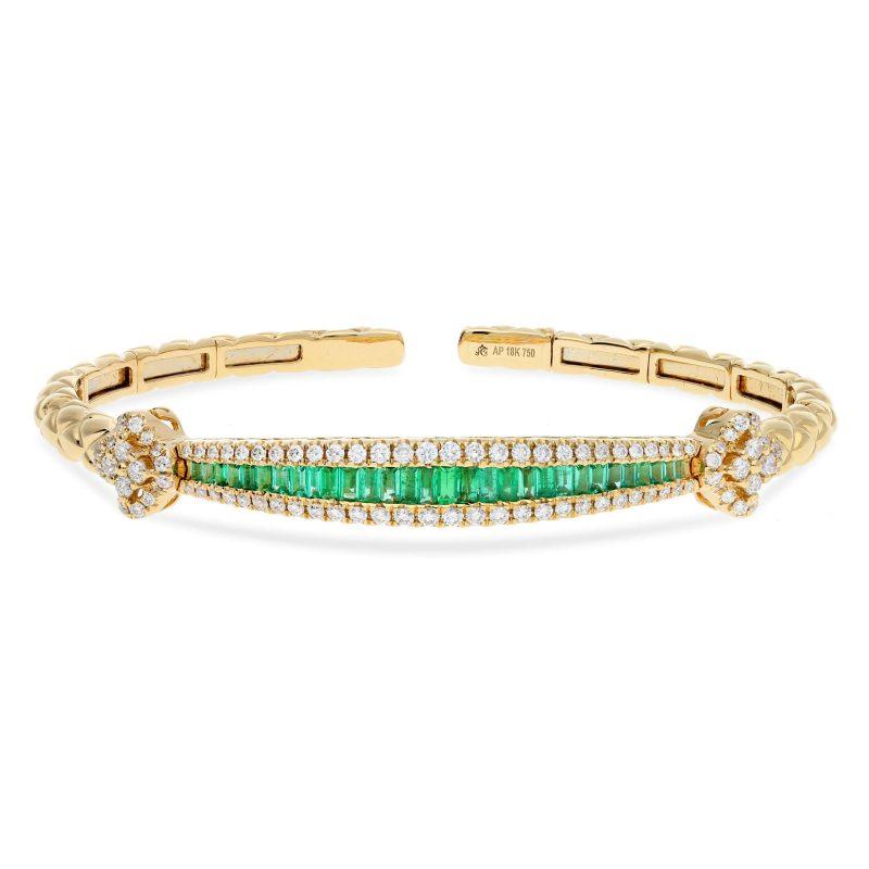 Baguette emerald and diamond bangle