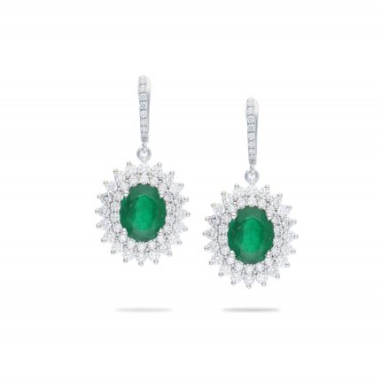 Emerald earrings with double halo
