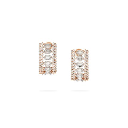 Round and baguette diamond illusion earrings