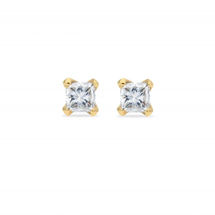 4 prongs princess diamond stud earrings