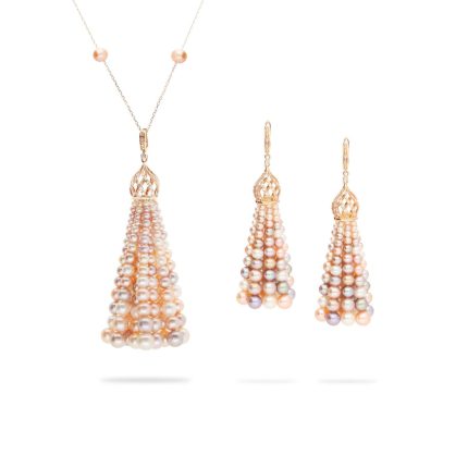 Pink freshwater pearl Tassel necklace set