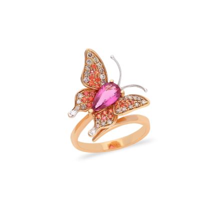 Diamond Butterfly Ring with Rose quartz