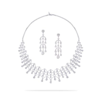 Illusion diamond setting floral necklace set