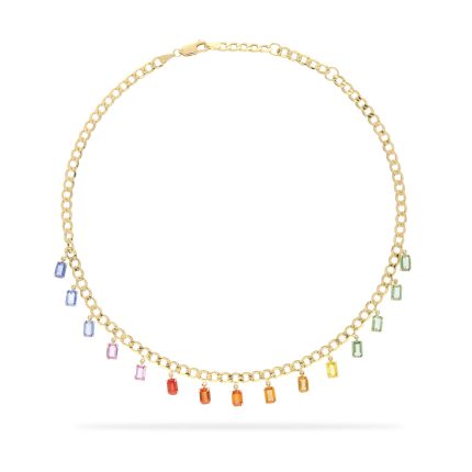 Multi-colored sapphire rainbow necklace