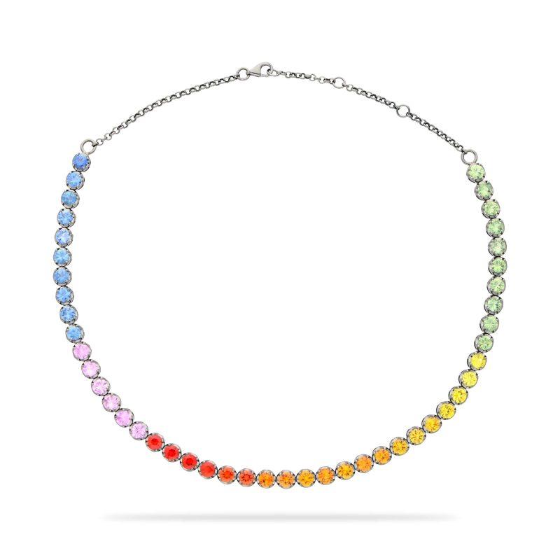 Rhodium-Plated Rainbow Sapphire Necklace