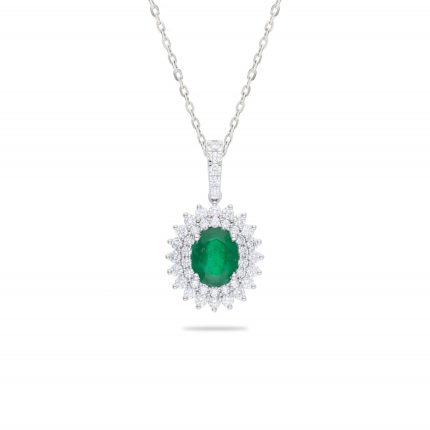 Emerald pendant with double halo