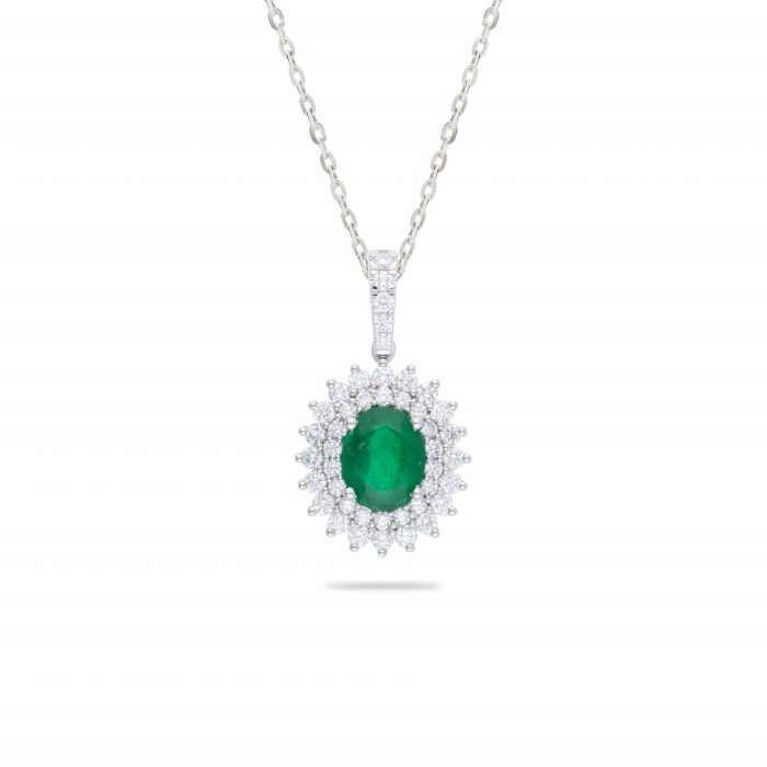 Emerald pendant with double halo
