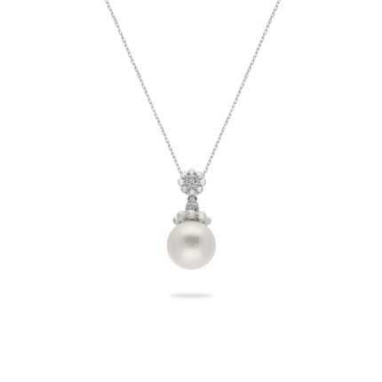 Freshwater Floral Pearl pendant with diamonds