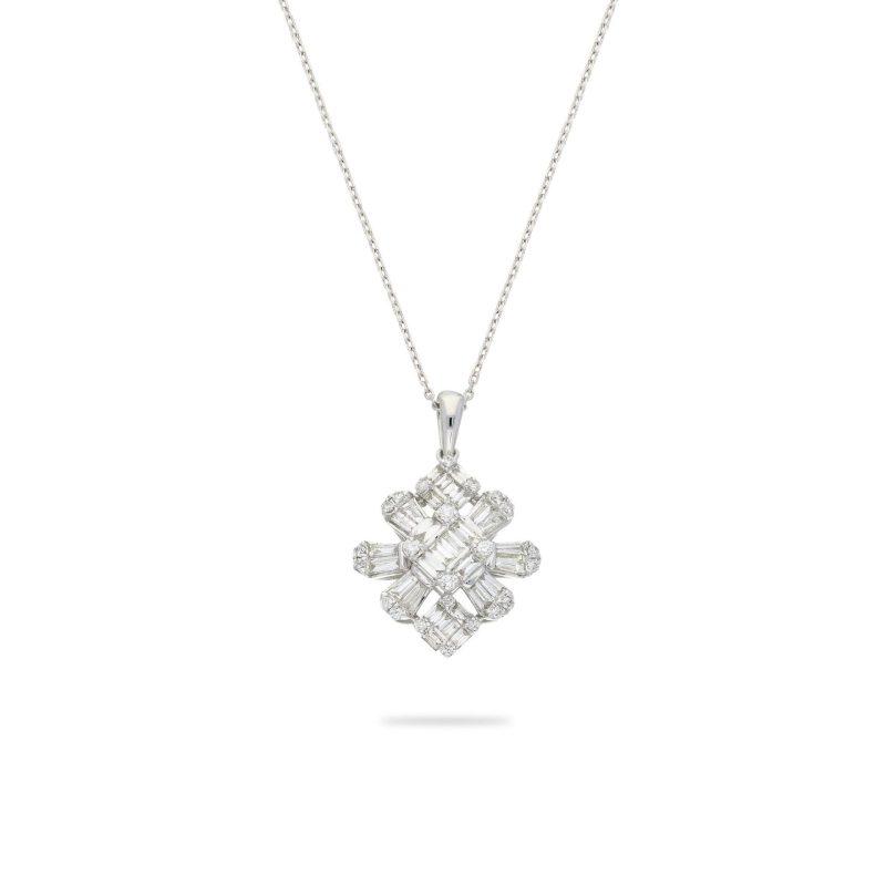 Baguette diamond floral pendant