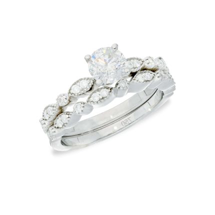 Round diamond milgrain bridal set