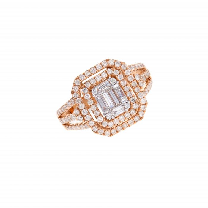 Round and baguette diamond ring