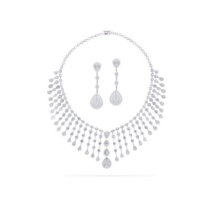 Round and baguette diamond necklace set